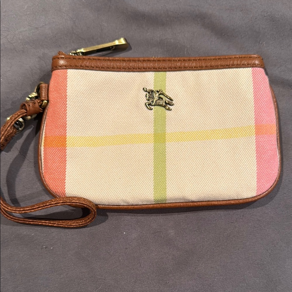 Burberry Pink and Yellow Clutch with Plaid Design